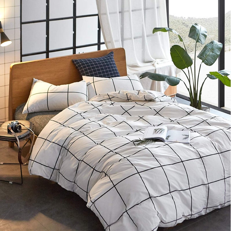 Houseri Plaid Black and White Comforter Set Queen Buffalo Checkered Bedding Comforters Queen Size for Teen Boys Girls Preppy White Grid Queen Soft Dorm Comforter Women Men Gingham Bedding Sets Queen - Image 3